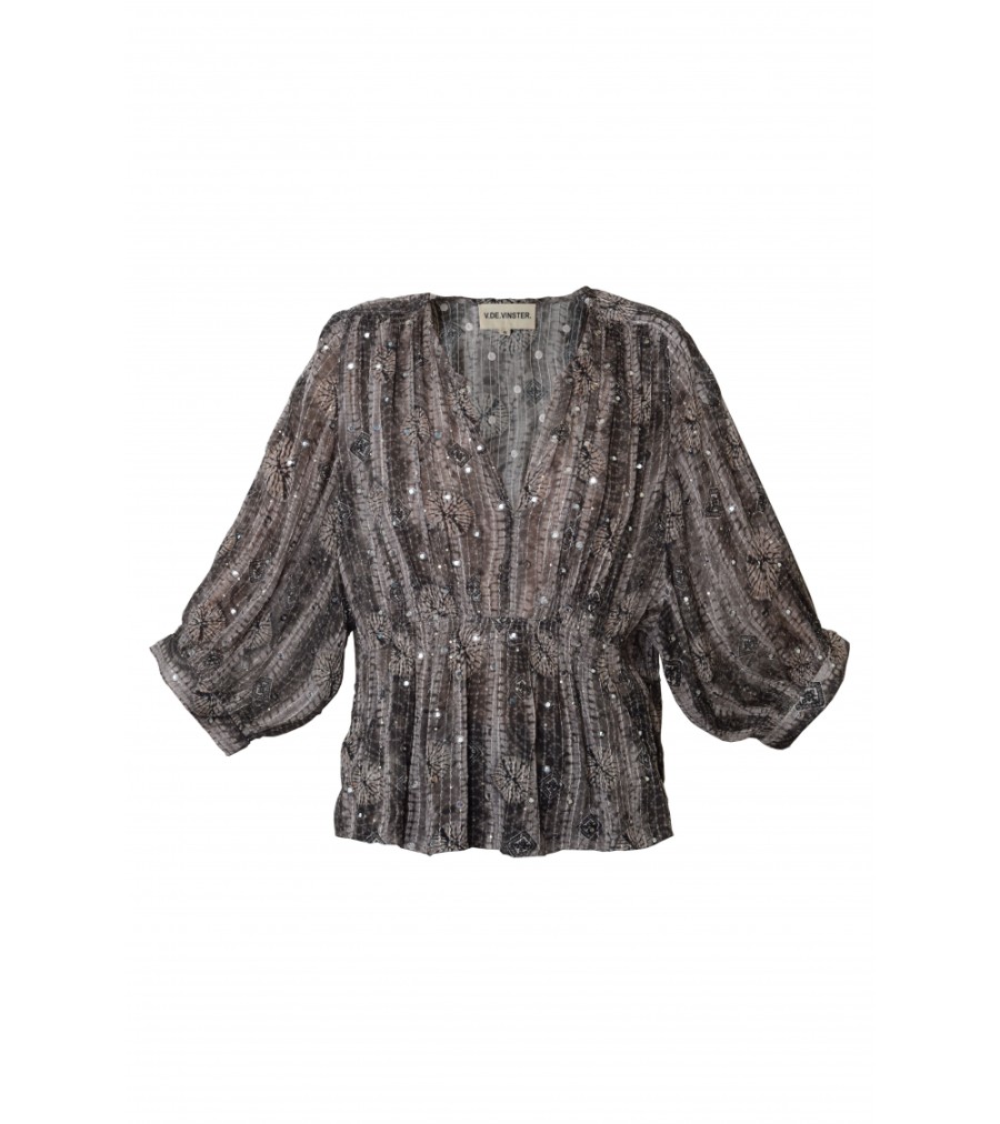 Tops & Blouses V.De.Vinster | Grey And Black Strass Blouse Party Wear