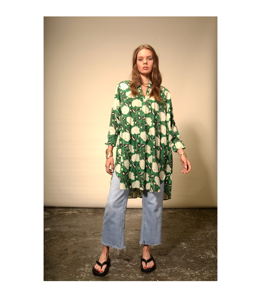 Winter Archives V.De.Vinster | Flower Green Print Tunic Blouse