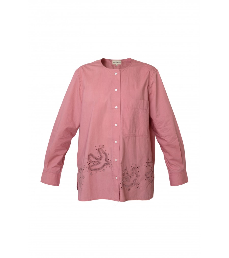 New Fall Winter Collection V.De.Vinster | Chemise Rose Brodee Oiseaux Birds