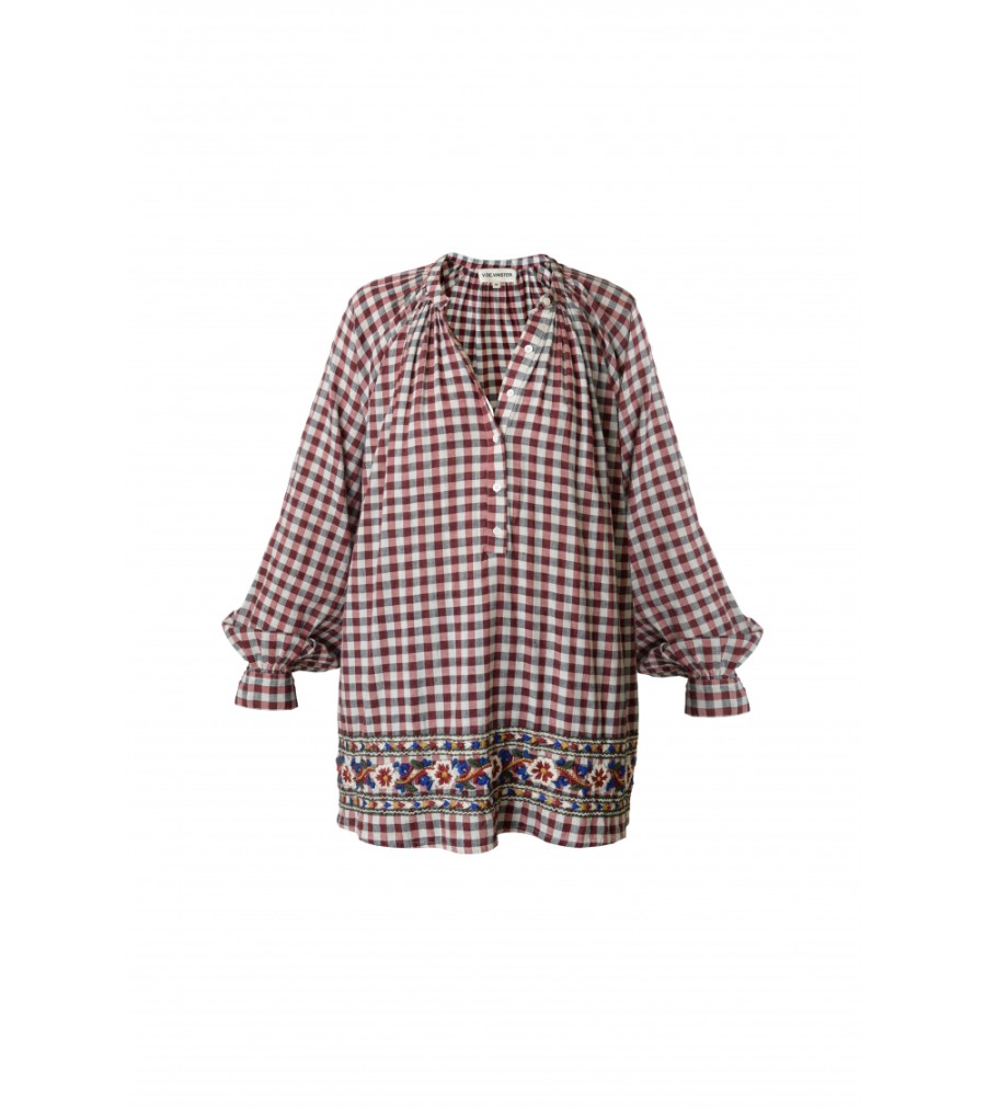 New Fall Winter Collection V.De.Vinster | Bernadette Embroideries Burgundy Tartan Shirt