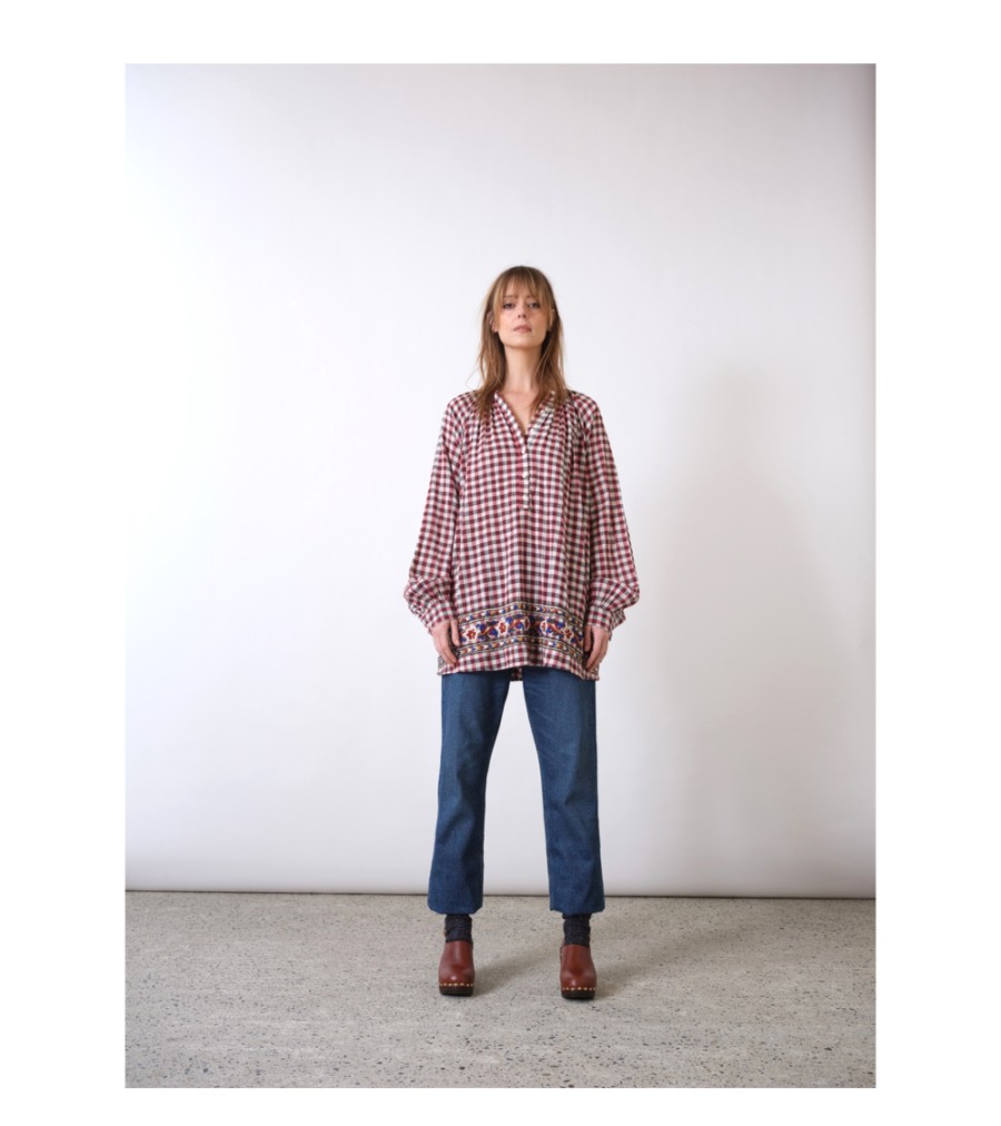 New Fall Winter Collection V.De.Vinster | Bernadette Embroideries Burgundy Tartan Shirt