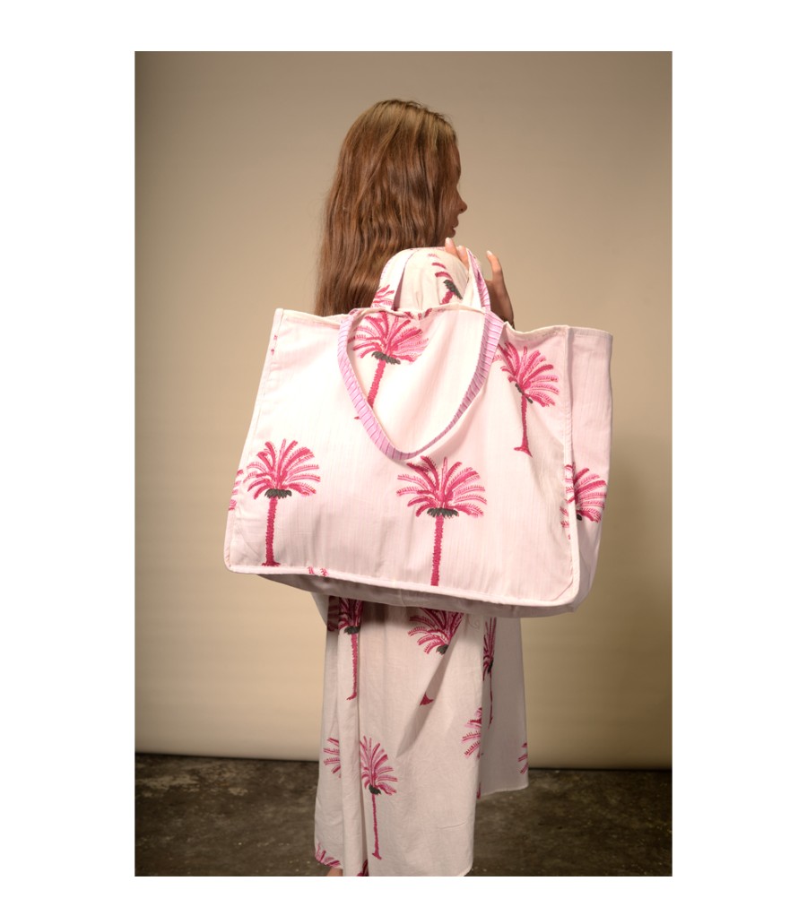 Winter Archives V.De.Vinster | Tree Print Pink Palm Tote Bag