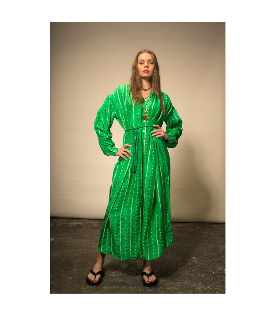 Winter Archives V.De.Vinster | Bandhani Green Silk Long Dress