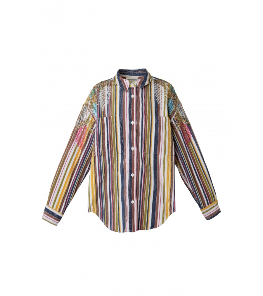 New Fall Winter Collection V.De.Vinster | Corduroy Embroideries Brown Striped Velvet Overshirt