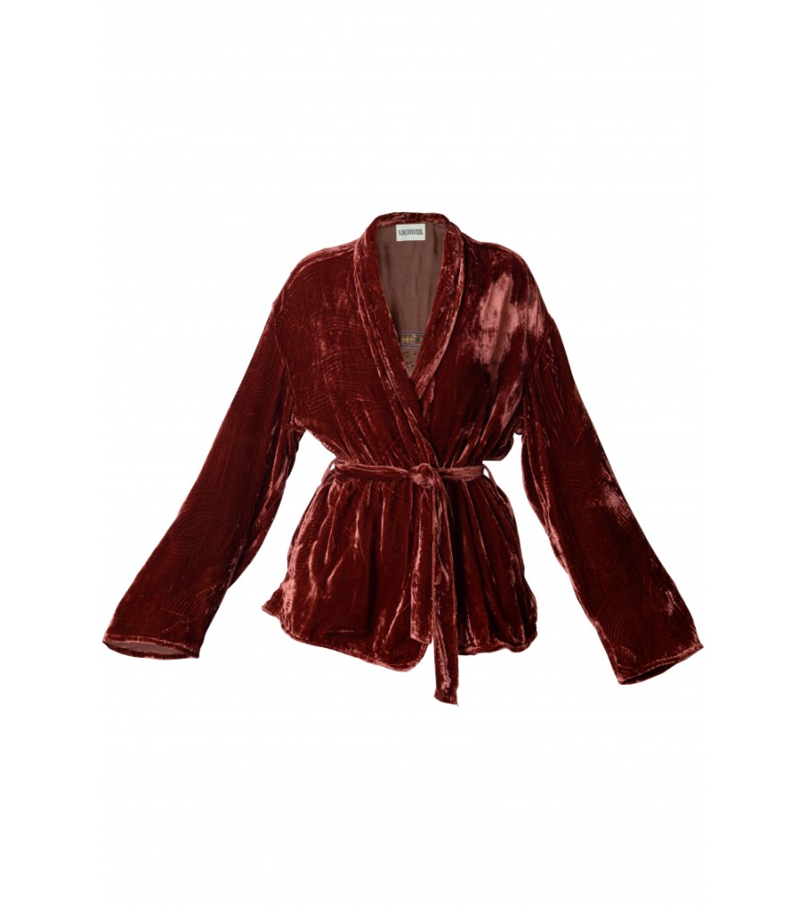 New Fall Winter Collection V.De.Vinster | Kullum Burgundy Velvet Kimono With Sleeves