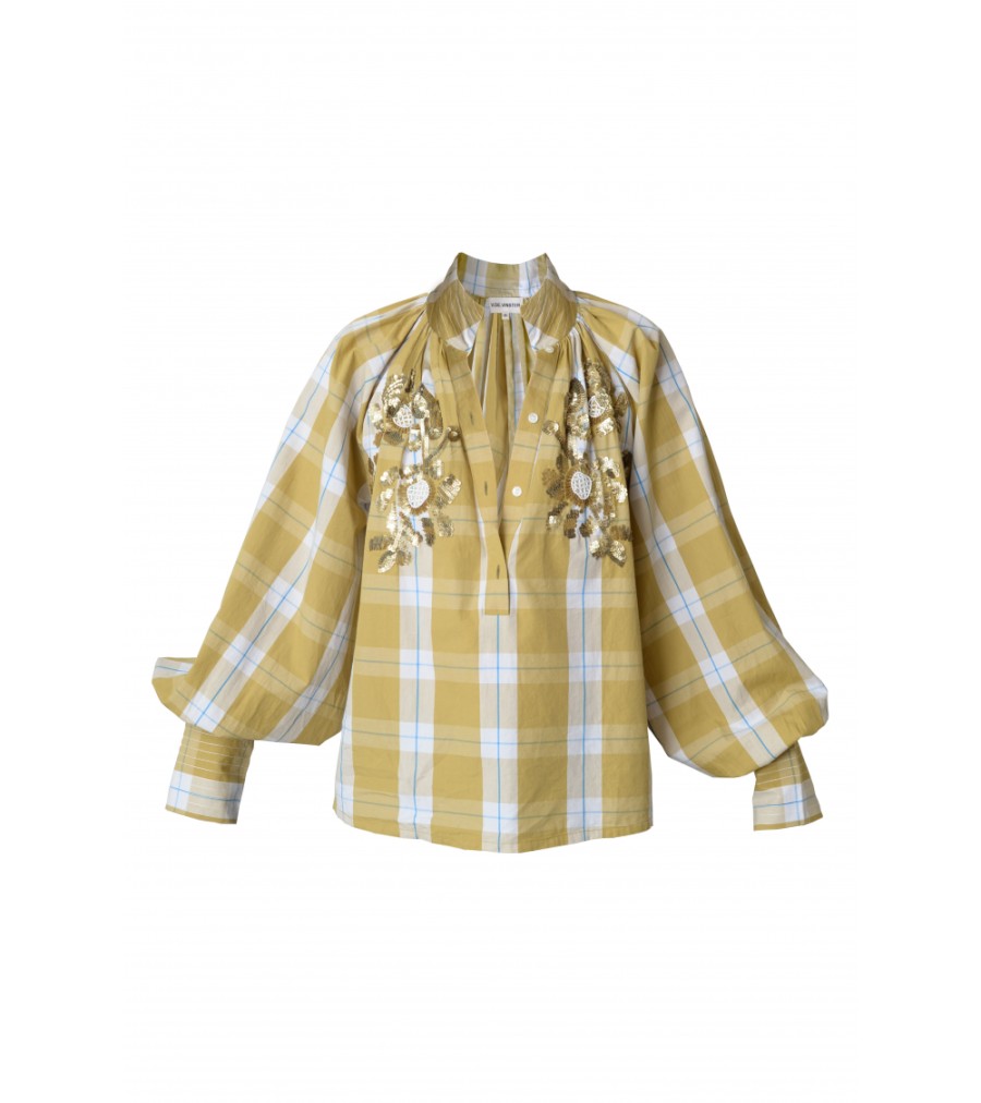 New Fall Winter Collection V.De.Vinster | Rajini Embroderies Mustard Tartan Blouse