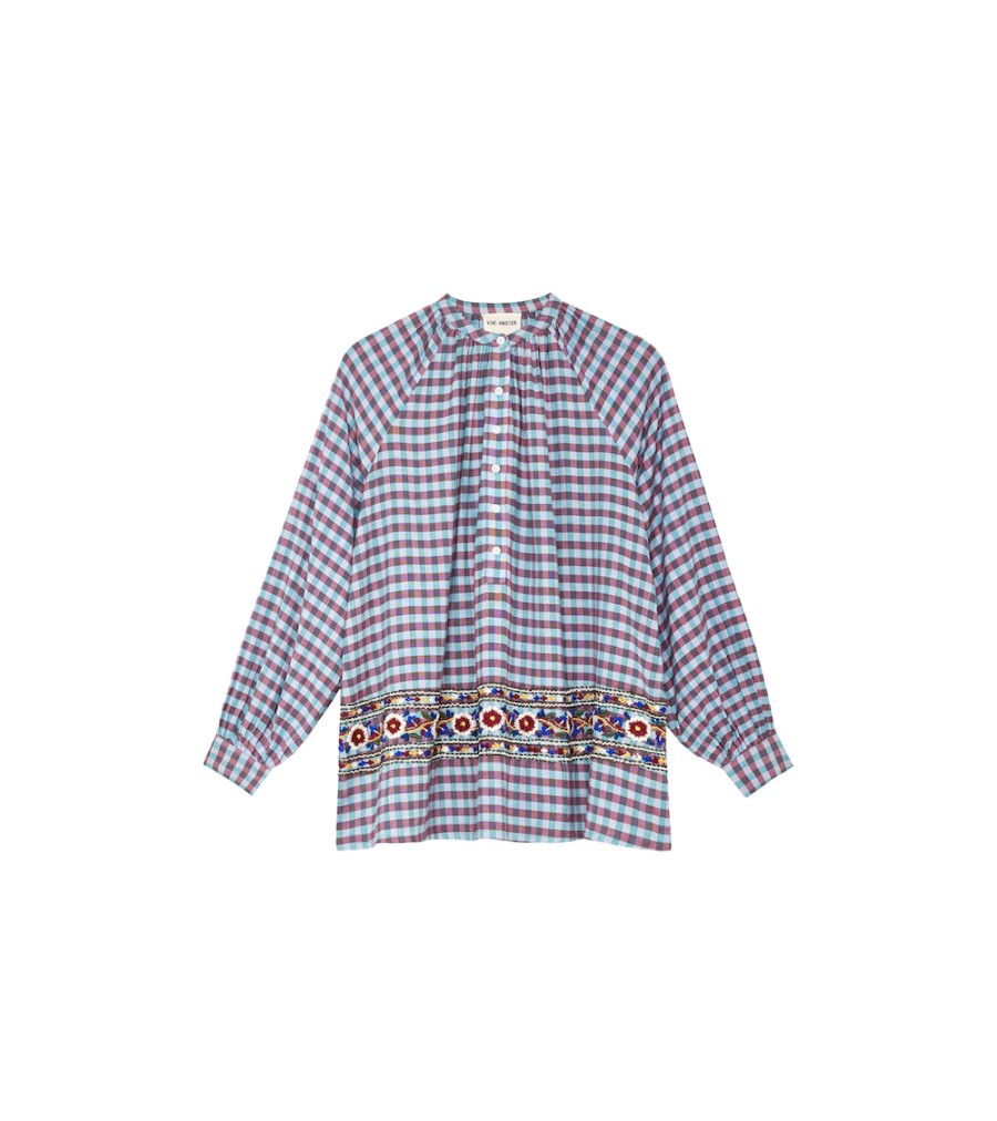 New Fall Winter Collection V.De.Vinster | Bernadette Blue Tartan Shirt With Embroideries