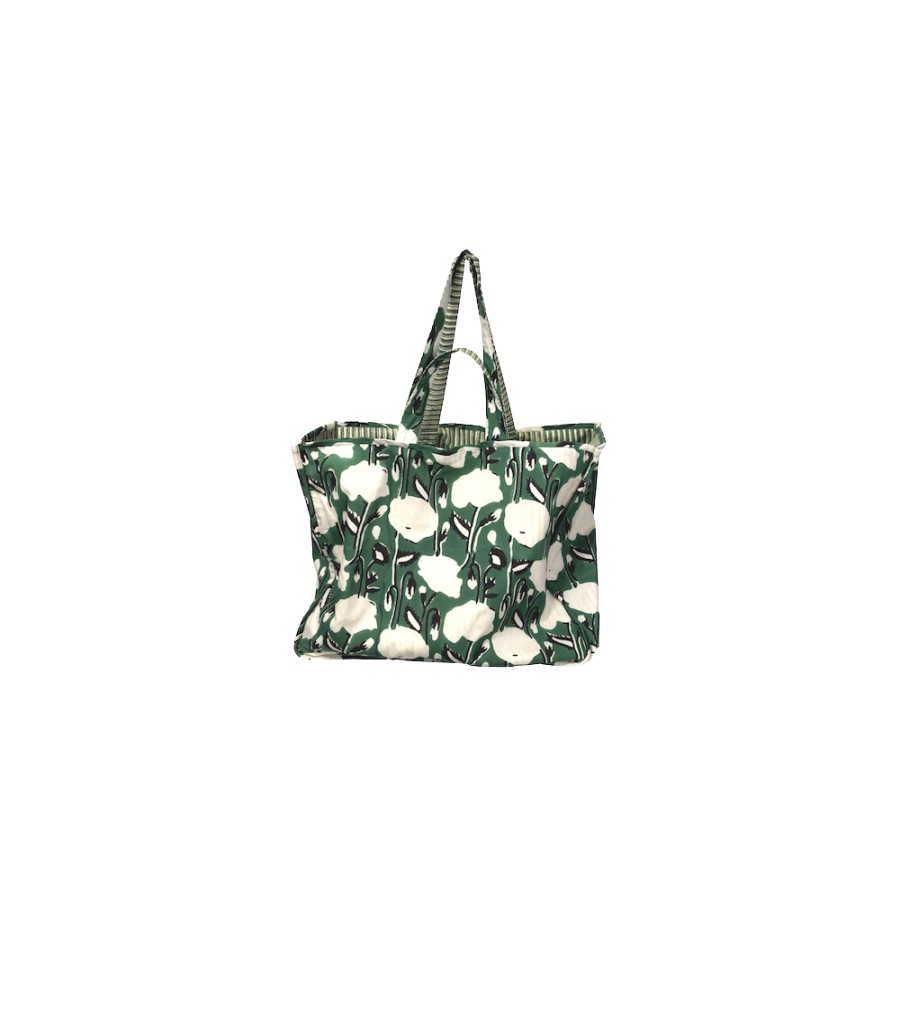 Winter Archives V.De.Vinster | Green Flower Print Tote Bag